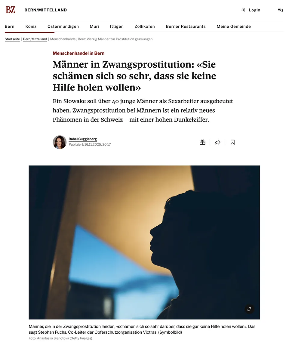 Berner Zeitung: Meldung über Zwangsprostitution von Männern